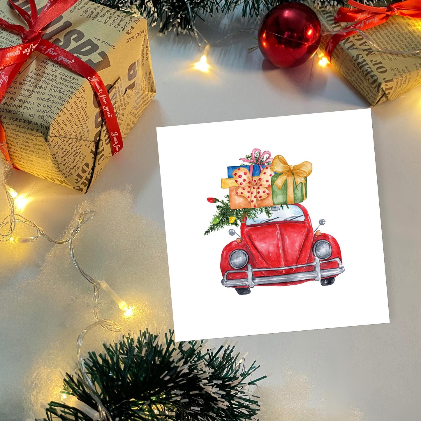 Handmade Christmas Envelopes Set of 4 – Vintage Red Car Gift Card & Money Holders