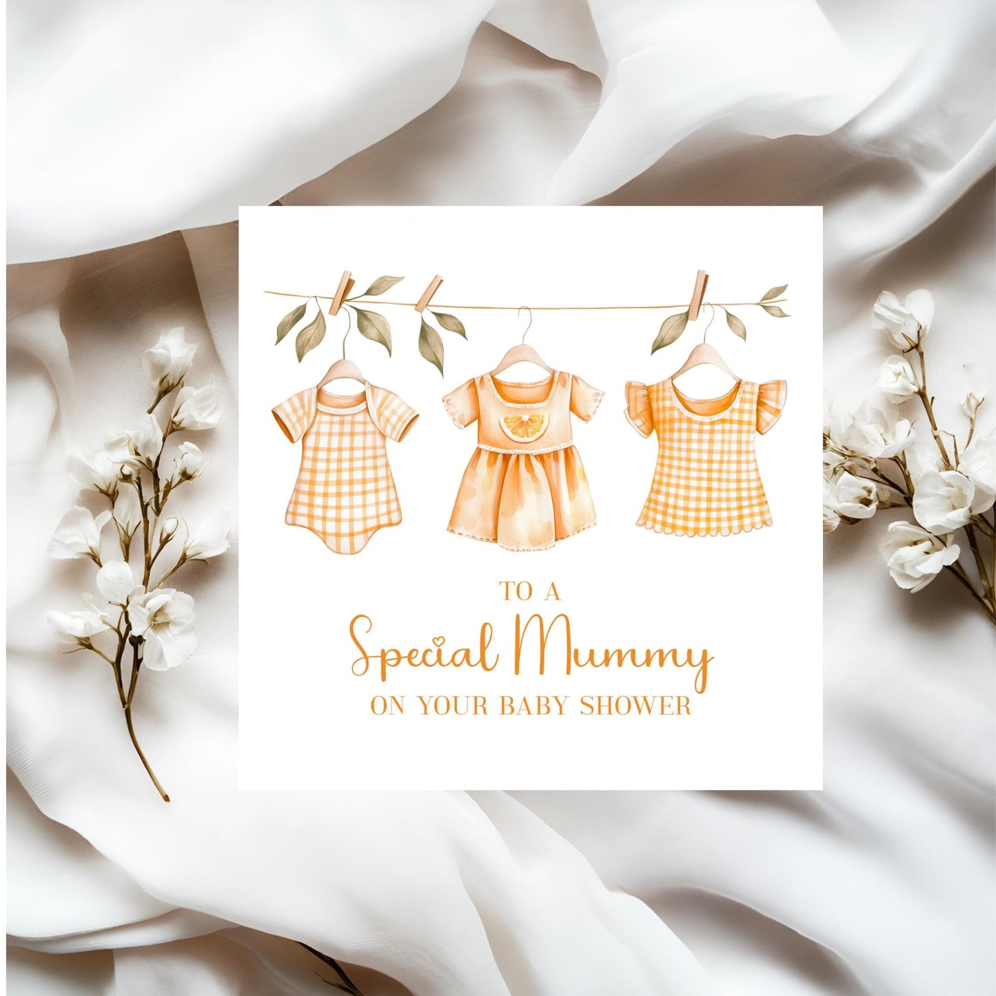 Summer Citrus Baby Shower Bunting – Orange & Gingham Baby Clothes Garland