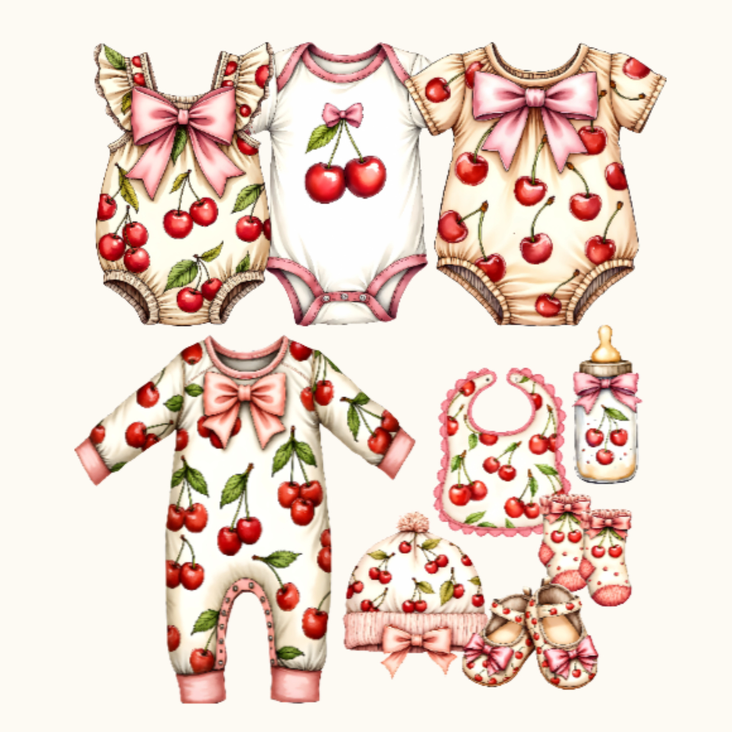 Cherry Baby Clothes Bunting, Baby Shower Clothesline Garland, Cherry Baby Girl Decorations, Pink Cherry Nursery Banner