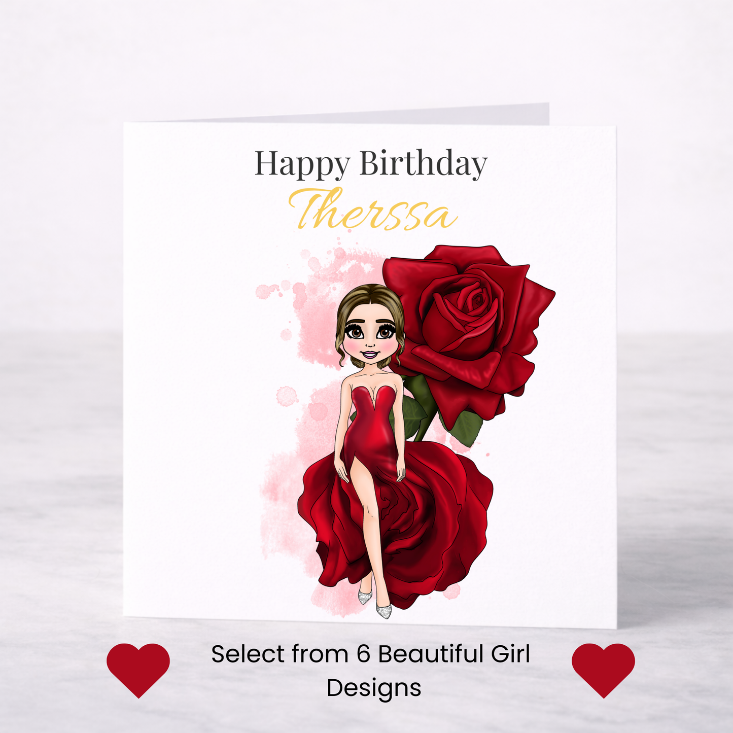 Personalised June Birth Flower Birthday Card – Rose Design, Custom Name, Choice of Girl