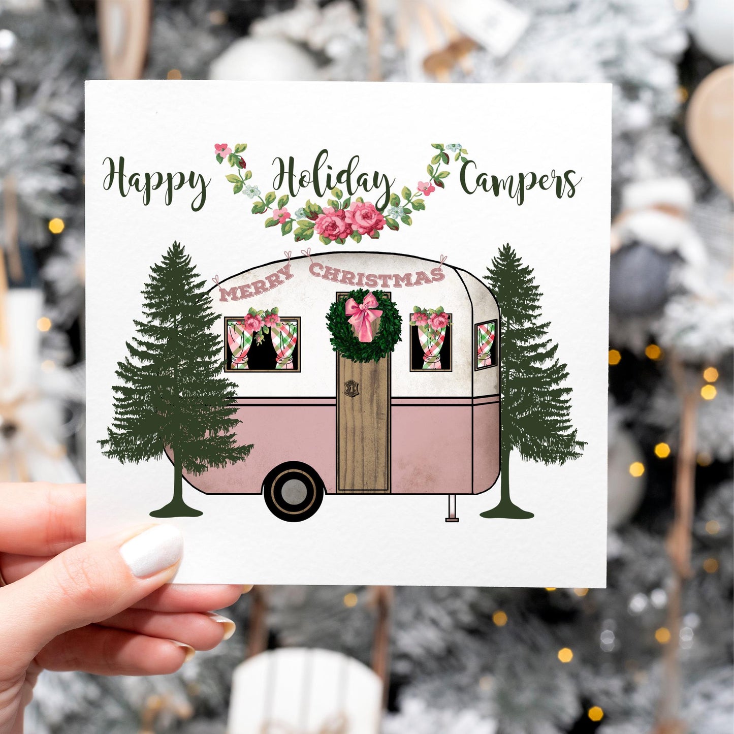 Vintage Caravan Christmas Card: Happy Holidays Camper Theme