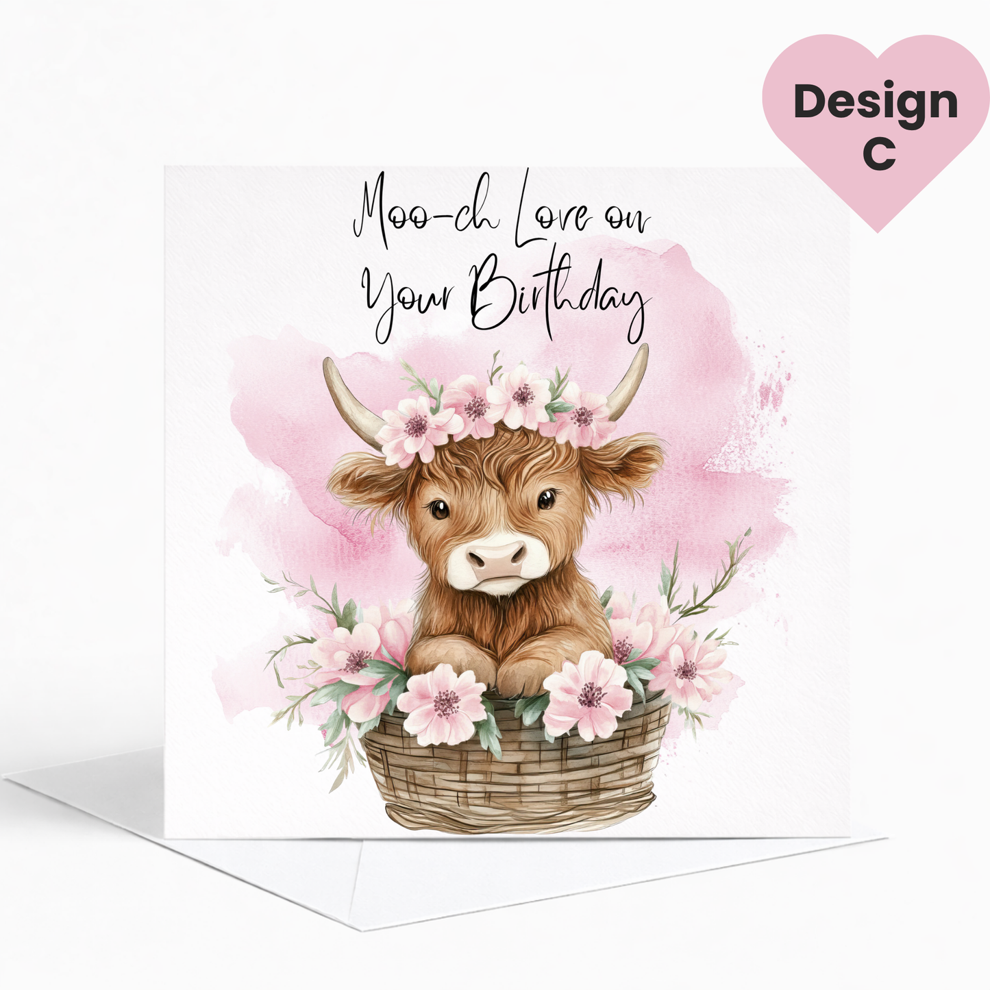 Highland Cow Birthday Card, Cute Floral Birthday Card for Her