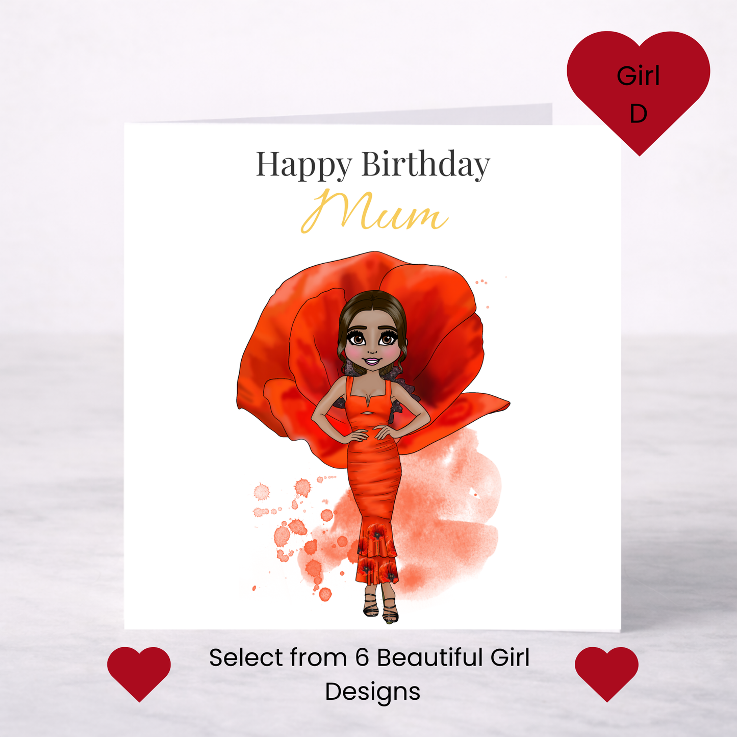 Personalised August Birth Flower Birthday Card – Poppy Design, Custom Name, Choice of Girl