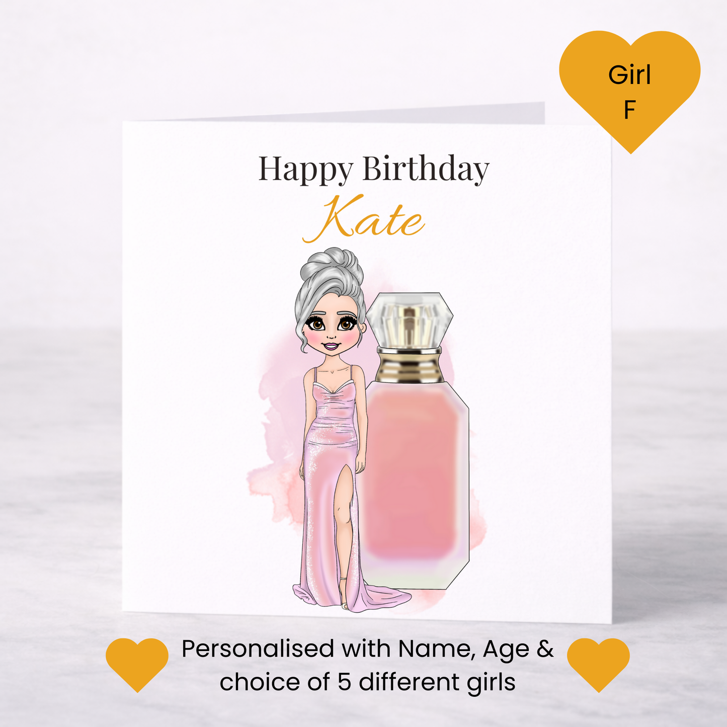 Personalised Candy Pink Perfume Birthday Card – Custom Name Fashion Card for Her