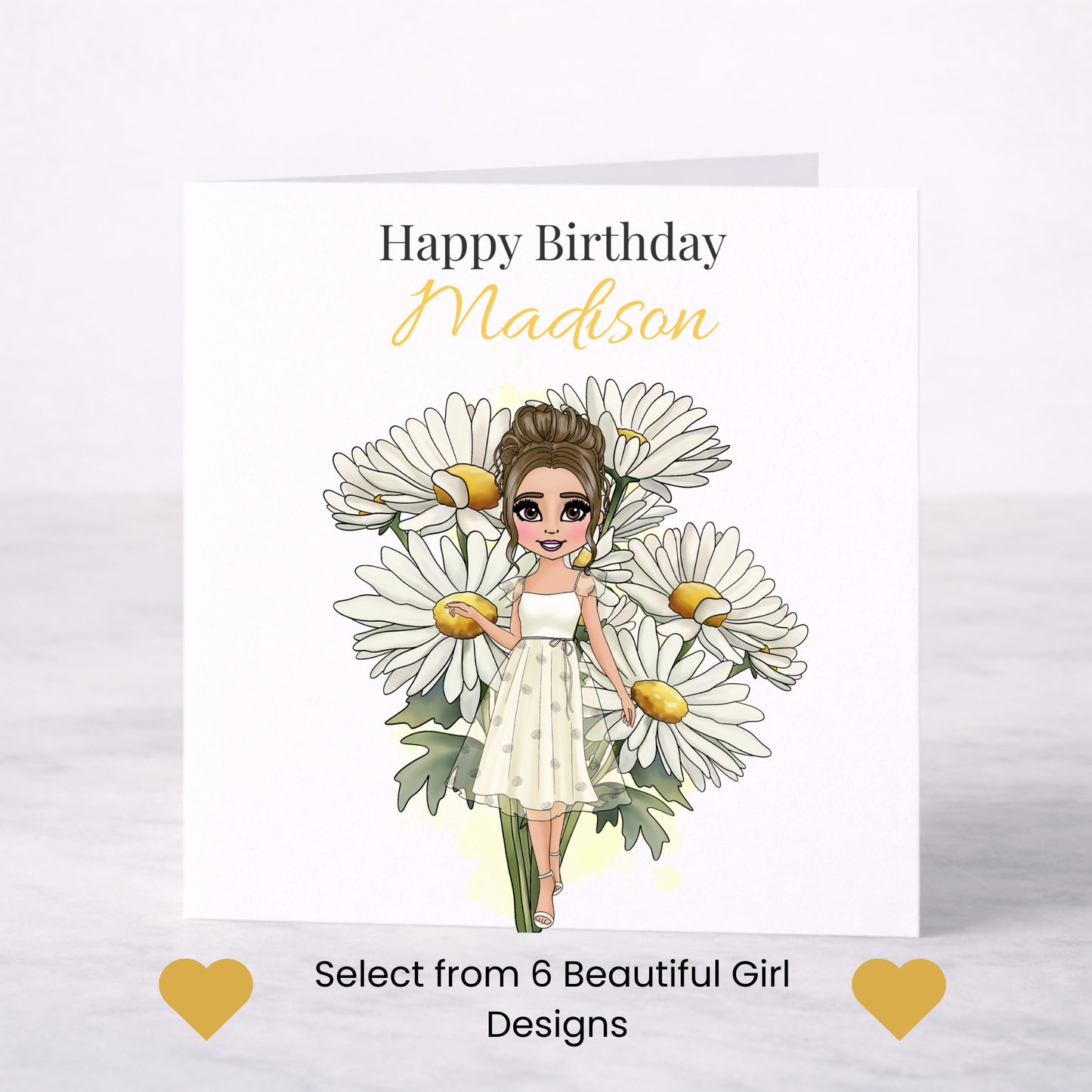 Personalised April Birth Flower Birthday Card – Daisy Design, Custom Name, Choice of Girl