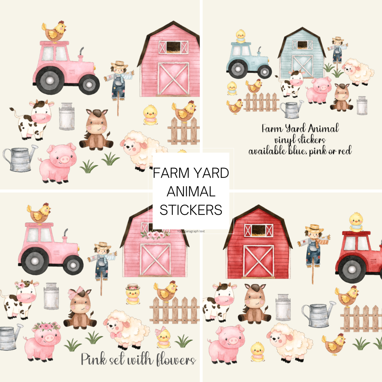 Farmyard Animal Wall Stickers – Tractor Nursery Decor, Farm Vinyl Decals, Kids Room Wall Stickers