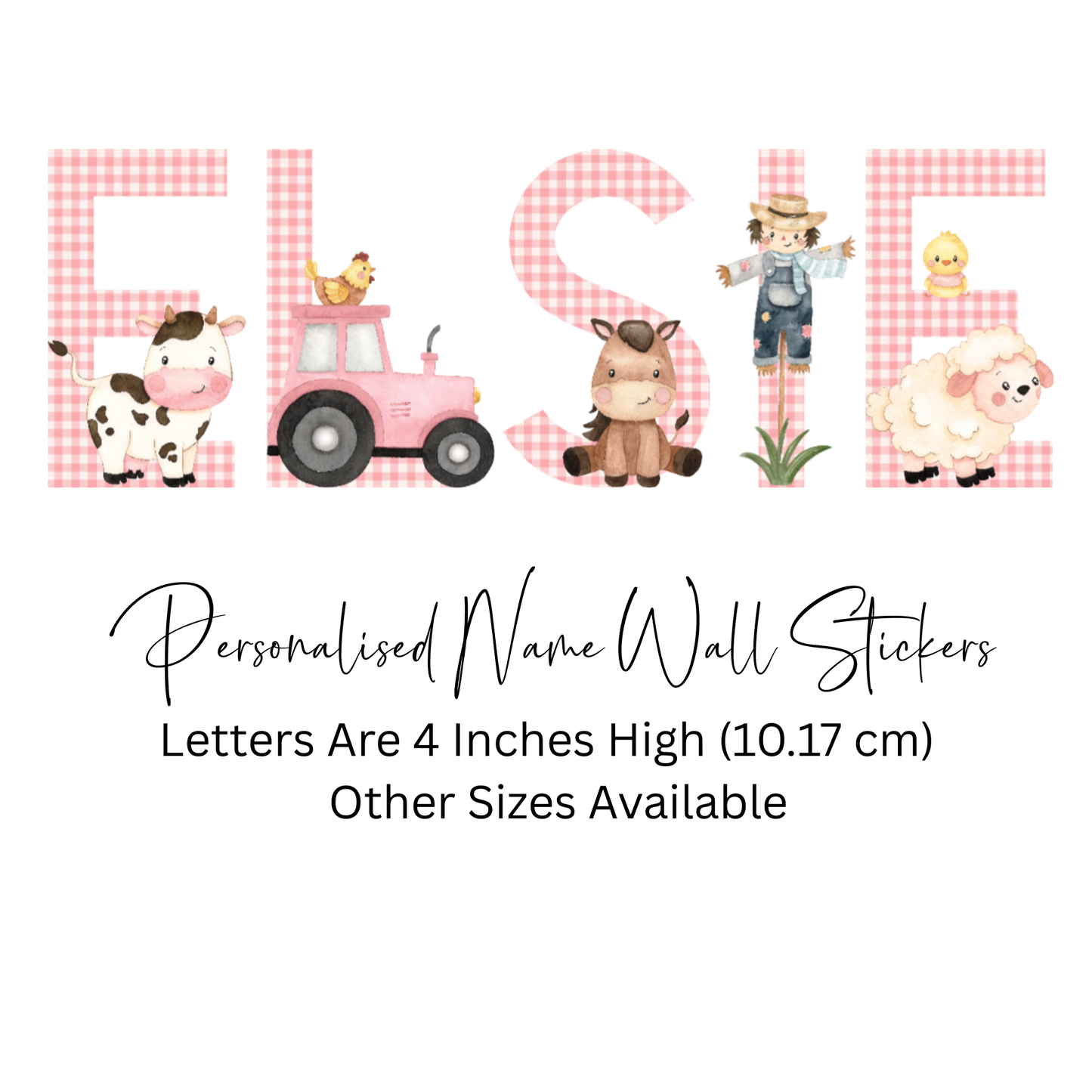 Personalised Farmyard Name Wall Stickers 4" (10.2cm) – Gingham Tractor Nursery Decor