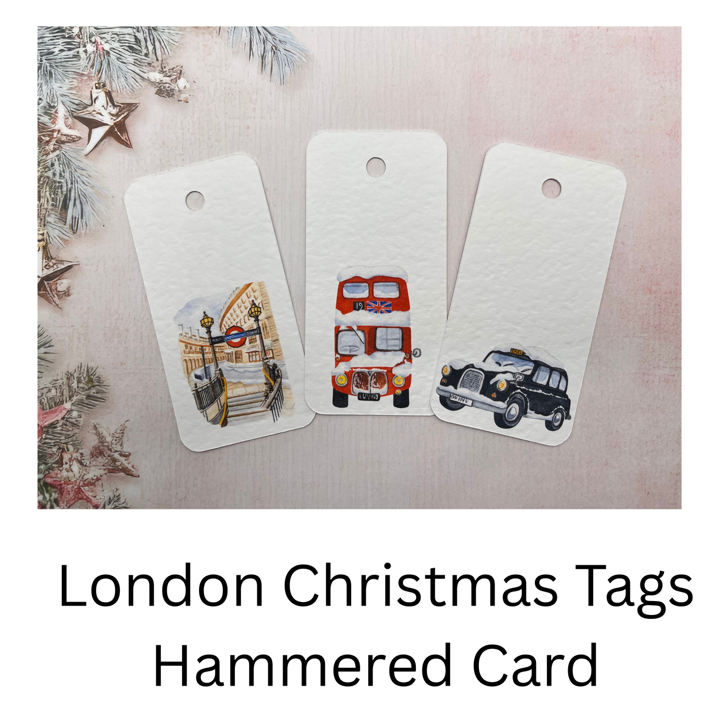 London Themed Christmas Gift Tags – Iconic London Buses, Taxi, Guard & Underground with Baker’s Twine