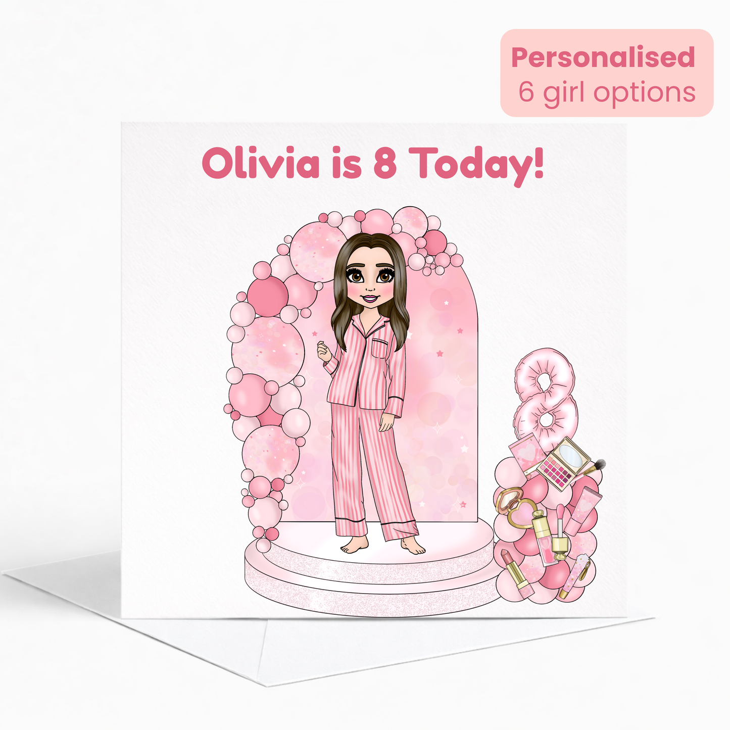 Personalised Beauty Birthday Card for Girls, Pink Pamper Spa Theme Card, Custom Name & Age Card, Sleepover Birthday Card, Stylish Girls Birthday