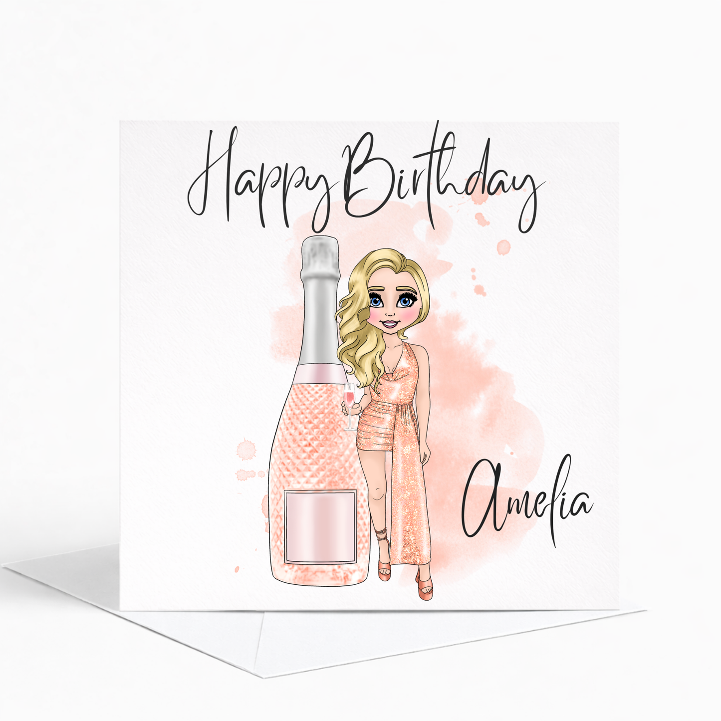 Personalised Prosecco Birthday Card, Glamorous Birthday Card for Her