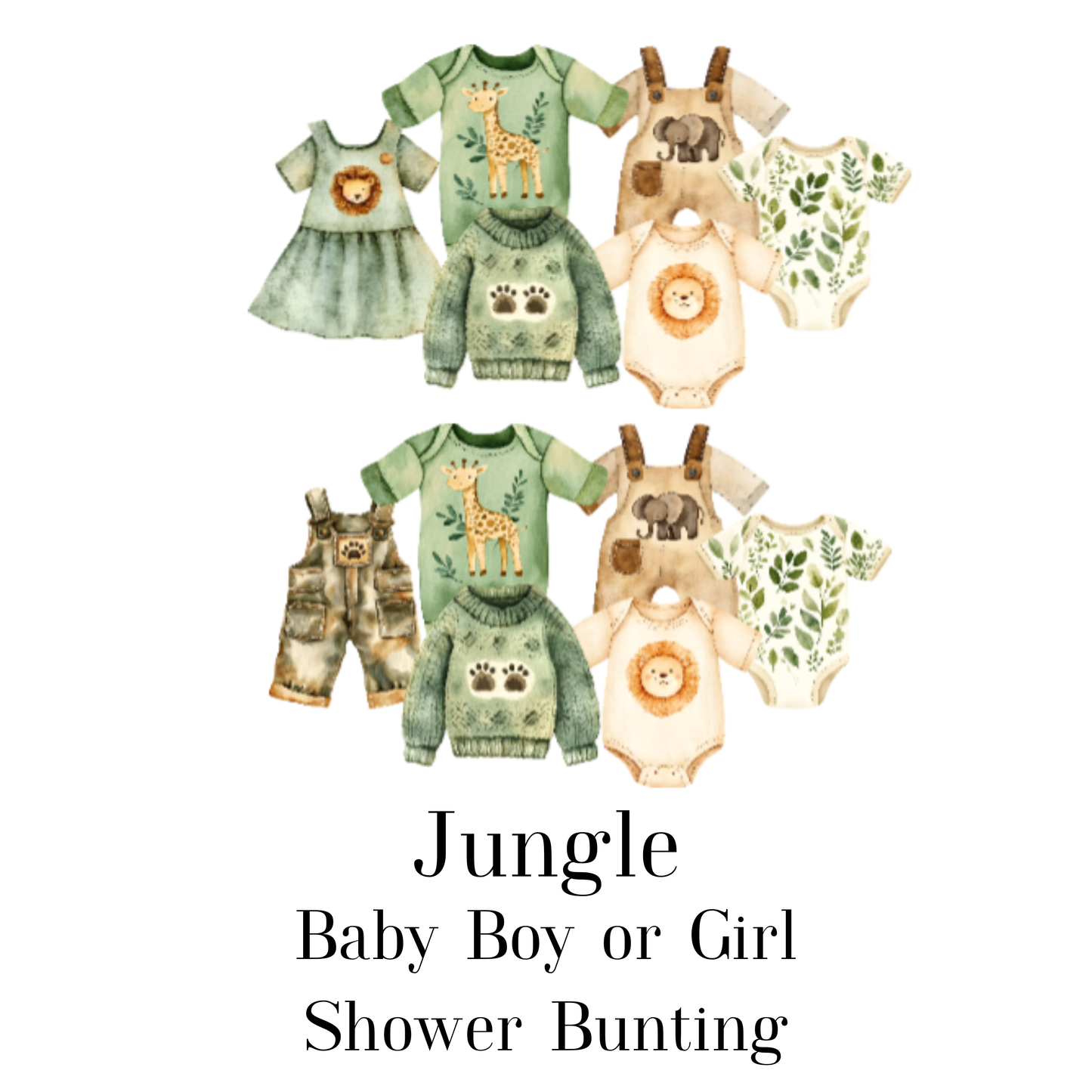Safari Jungle Baby Shower Bunting | Zebra & Giraffe Clothesline Garland with Wooden Pegs
