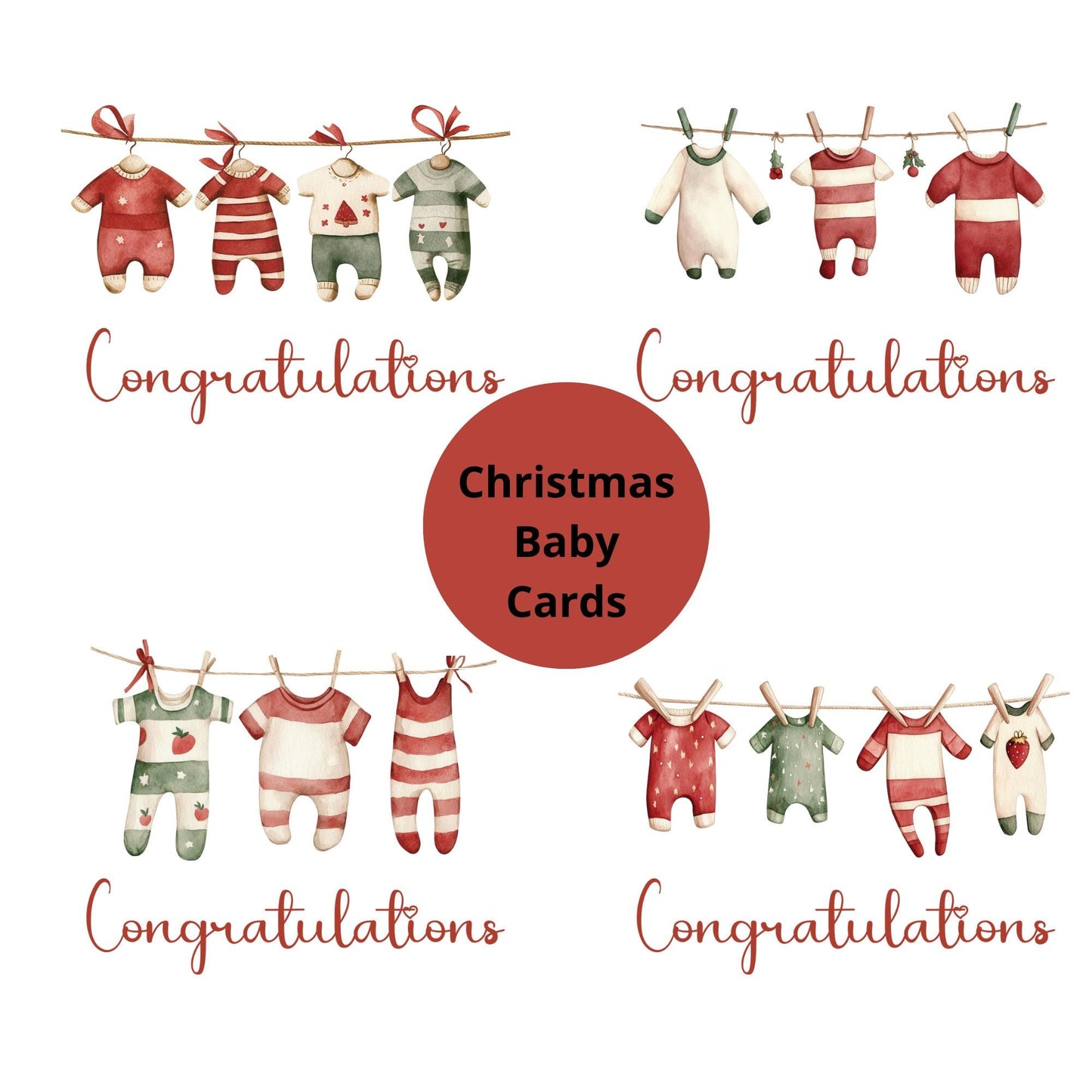 Baby Congratulations Christmas Card Baby Clothes on Washing Line - 5 designs