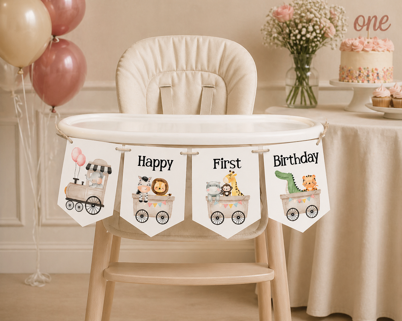 Jungle Animal First Birthday Bunting – Safari Elephant Birthday Banner