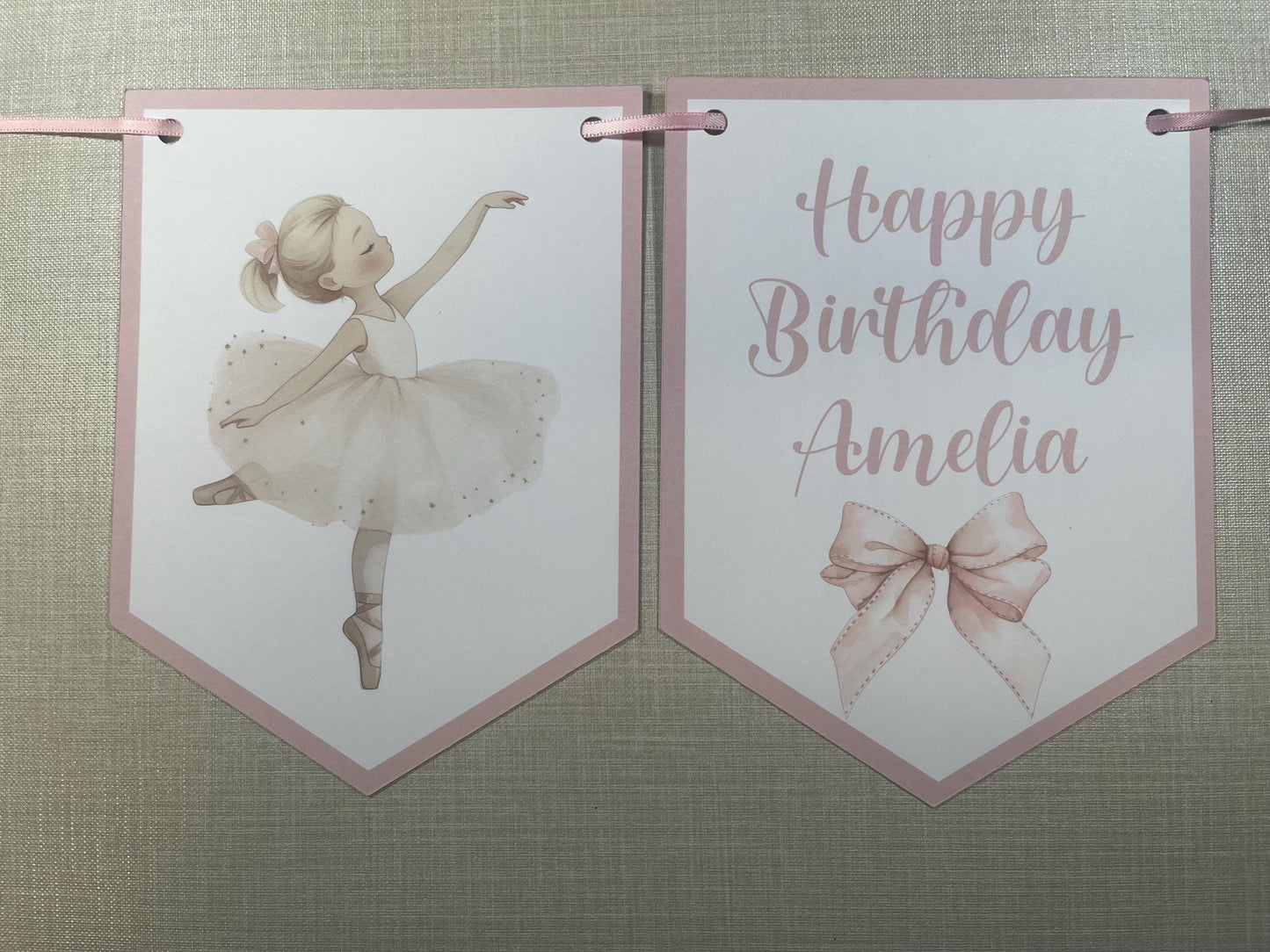 Ballerina Personalised Birthday Garland – Ballet Party Bunting – Choice of Pink or Grey