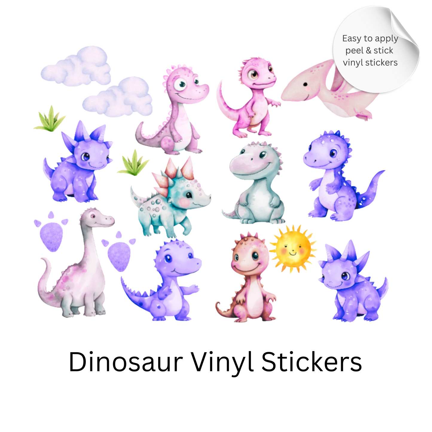 Dinosaur Wall Sticker Set – Cute Dino Nursery Vinyl Decals, Kids Room Decor, Playroom Wall Stickers