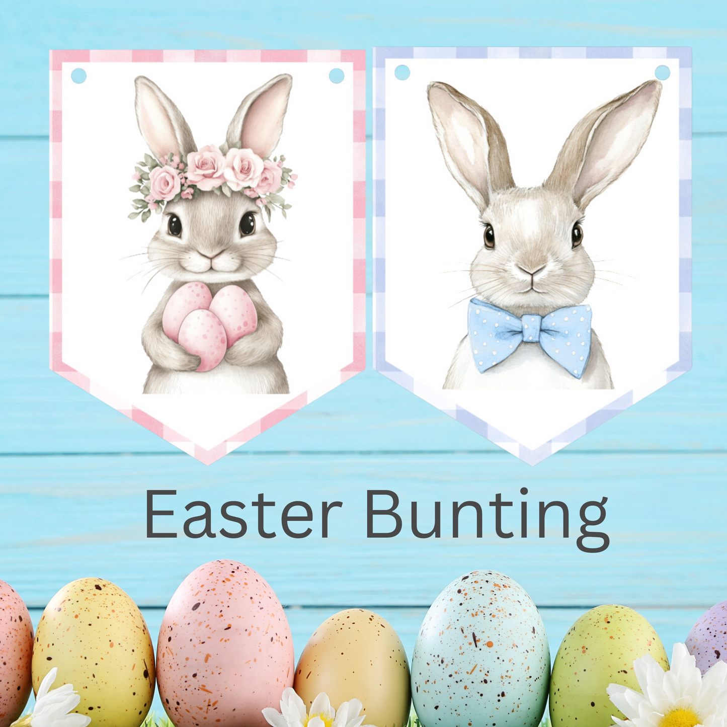 Easter Bunny Bunting – Gingham Bunny Garland in Pink, Blue or Sage