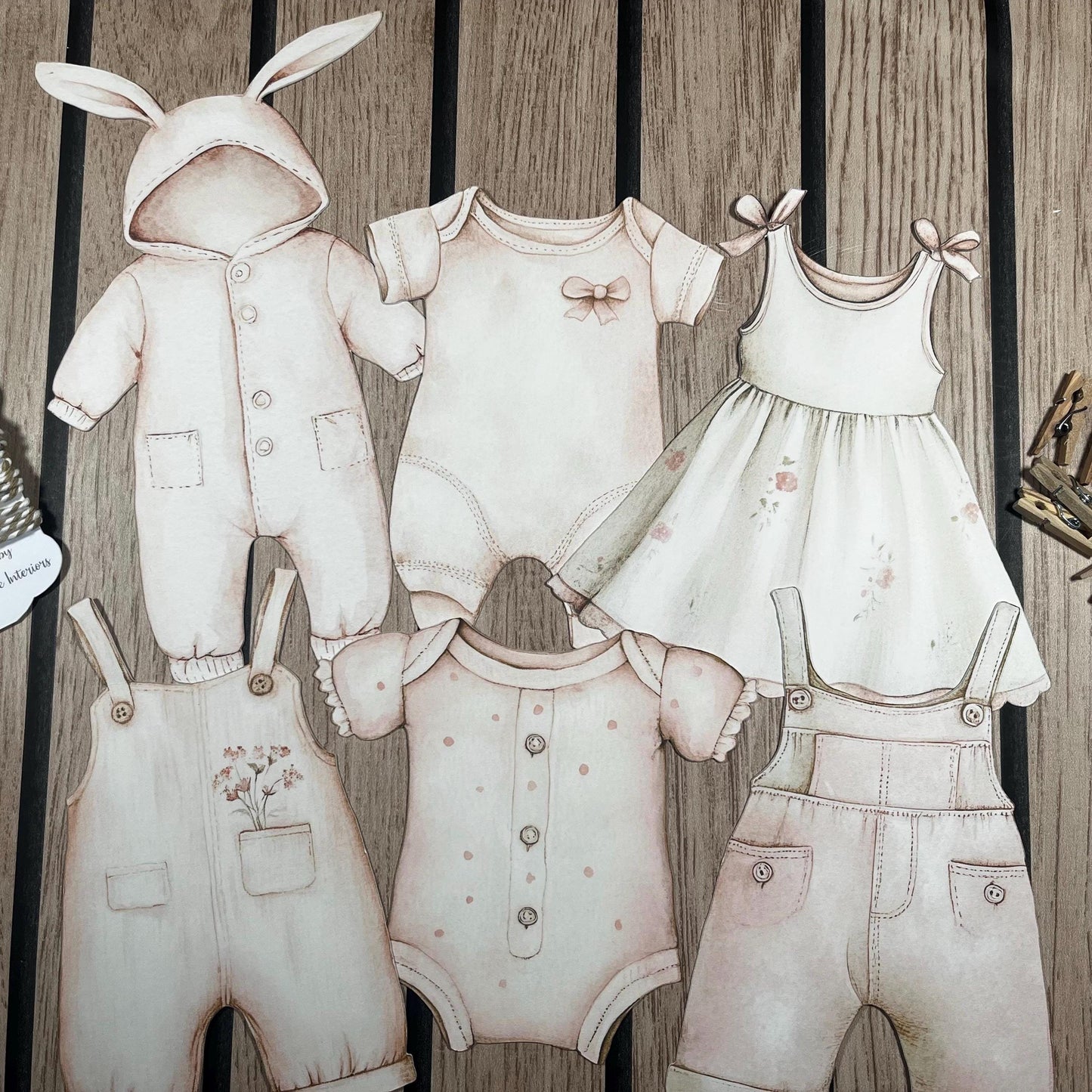 Blush Baby Shower Bunting – Card Baby Clothes on Washing Line Garland