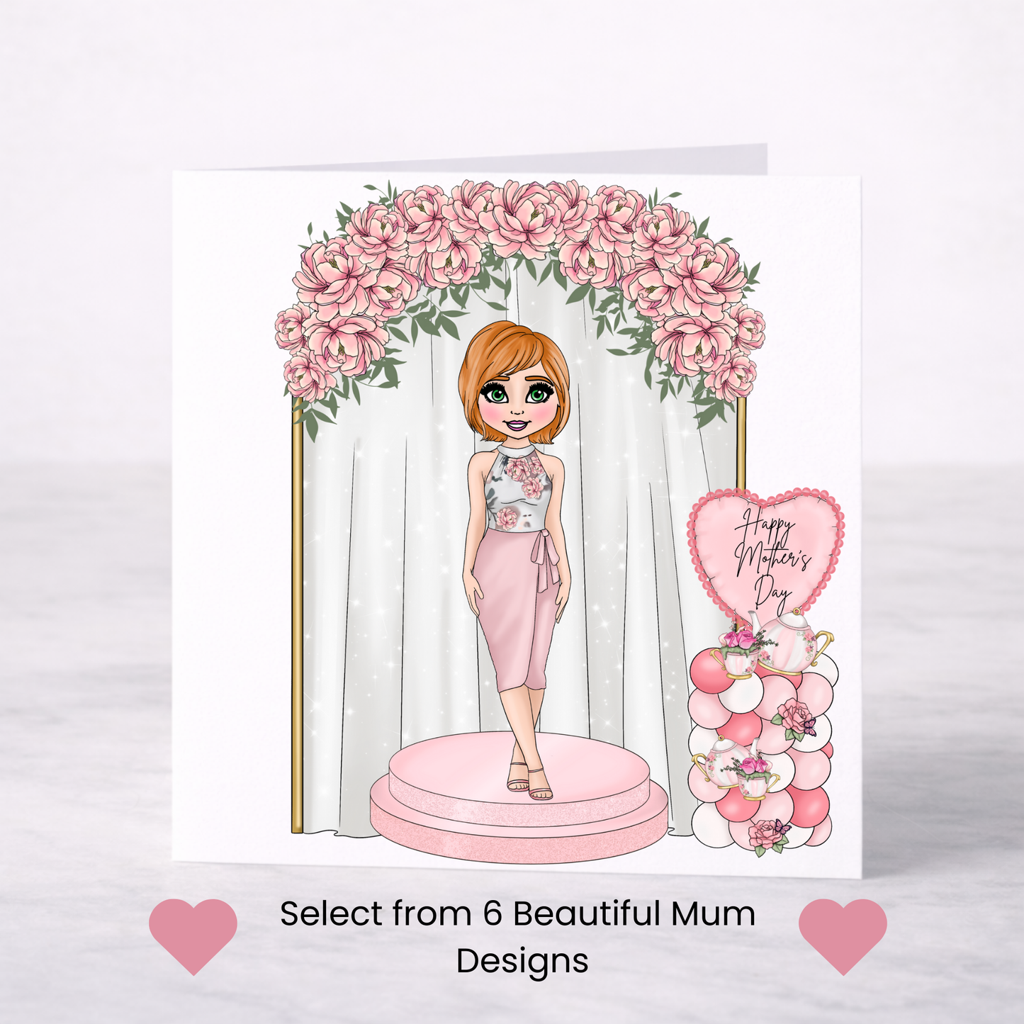 Mother’s Day Floral Arch Card – Elegant Pink Mum, 6 Design Choices