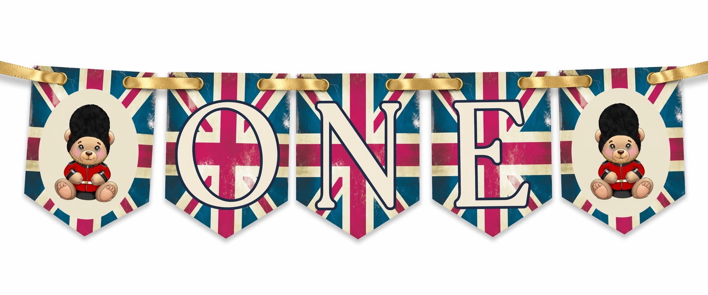 London Royal Guard Birthday Bunting – Teddy Bear Banner Age 1–5 Boys Party Decor