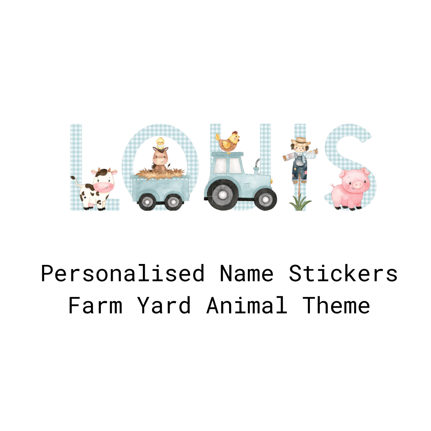 Personalised Farmyard Name Wall Stickers 5" (12.7cm) – Gingham Tractor Nursery Decor