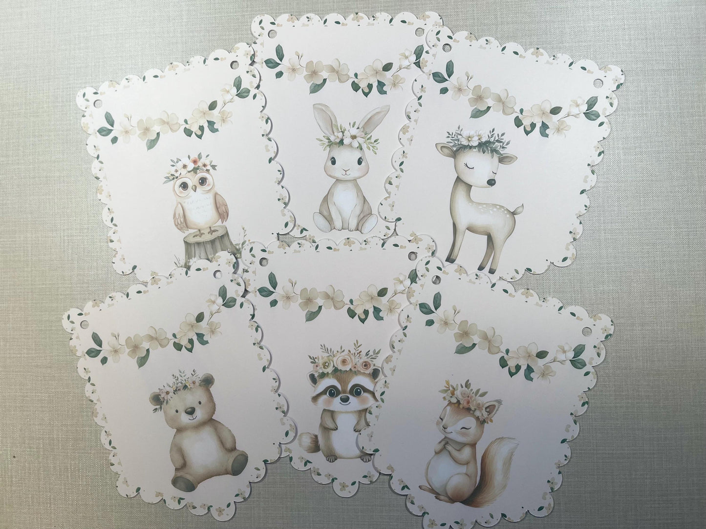 Boho Woodland Animal Bunting – Floral Scalloped Party Garland