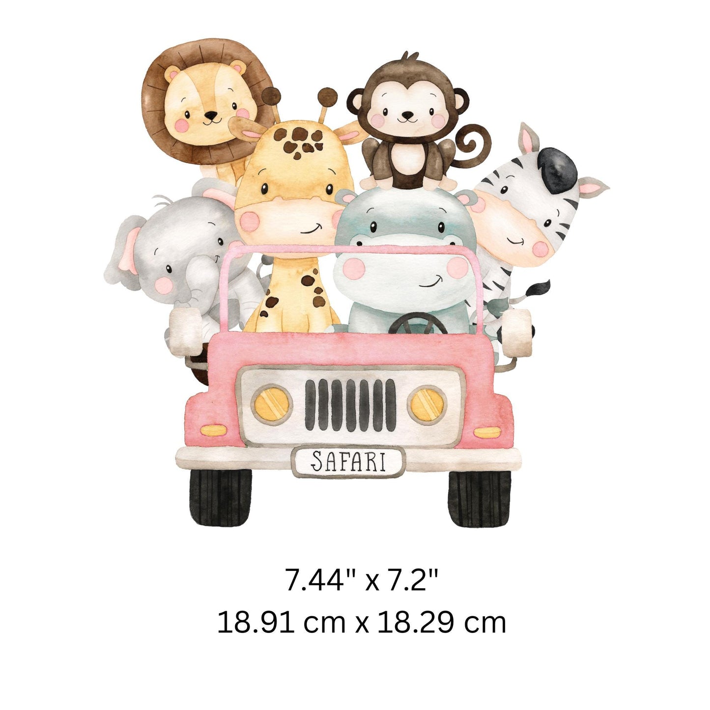 Safari Truck Vinyl Wall Sticker – Pink or Green Nursery Animal Decal