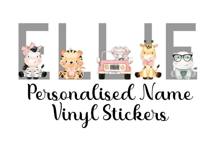 Safari Truck Vinyl Wall Sticker – Pink or Green Nursery Animal Decal