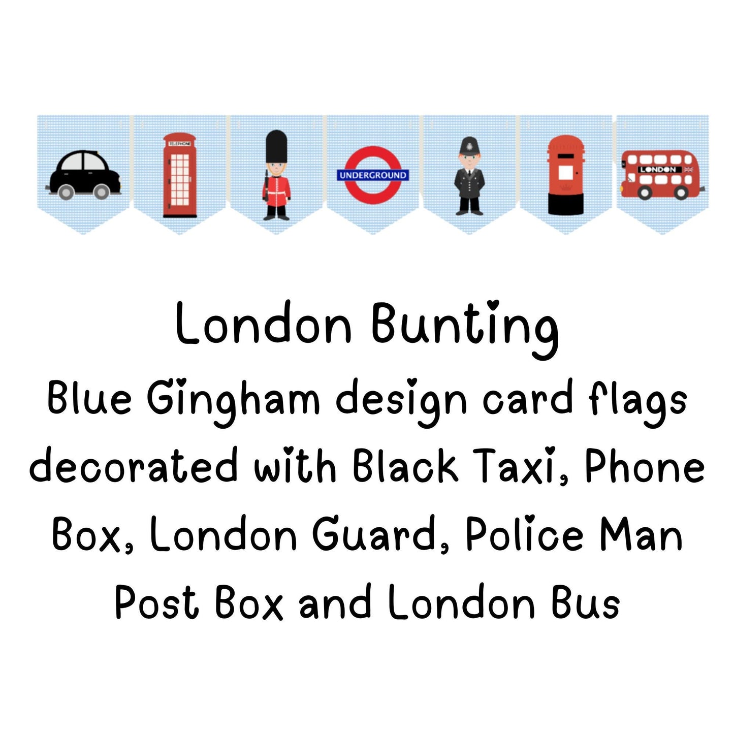 London Gift Tags Set of 7 – Handmade Tags with Soldier, Bus, Taxi, Post Box & Telephone Designs ,