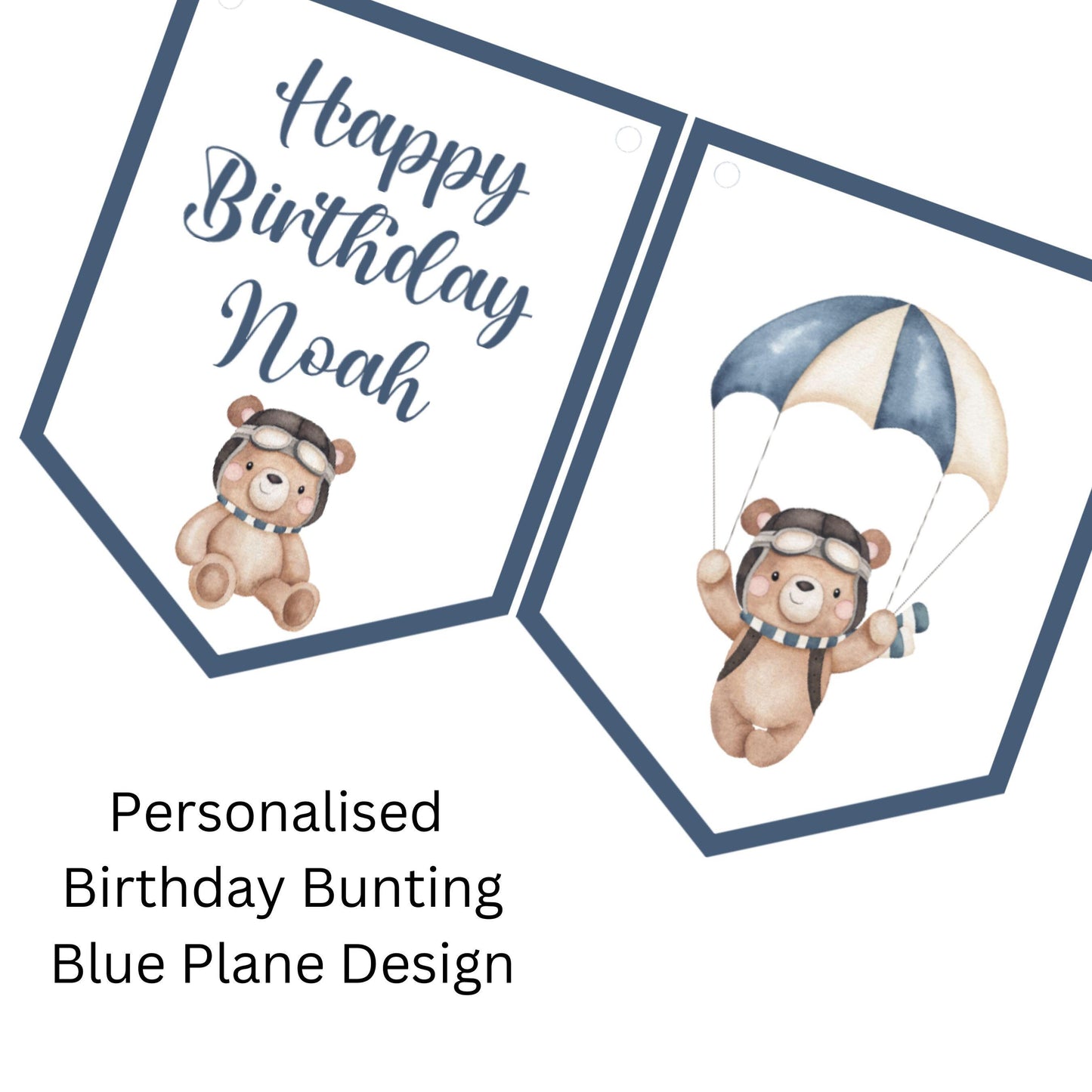 Teddy in a Plane Personalised Birthday Garland – Happy Birthday Bunting