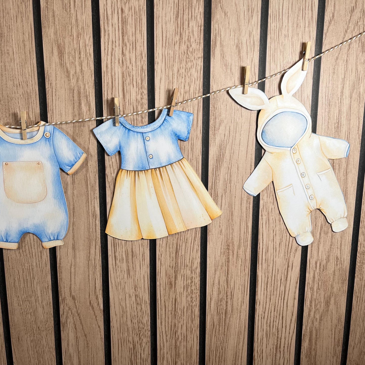 Baby Shower Bunting Washing Clothes Line Style - Beige and Blue