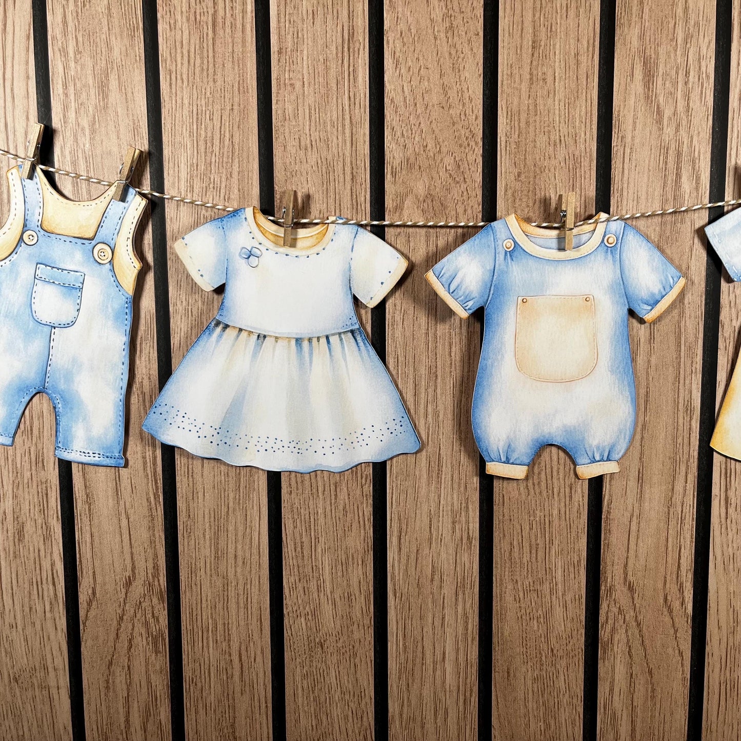 Baby Shower Bunting Washing Clothes Line Style - Beige and Blue
