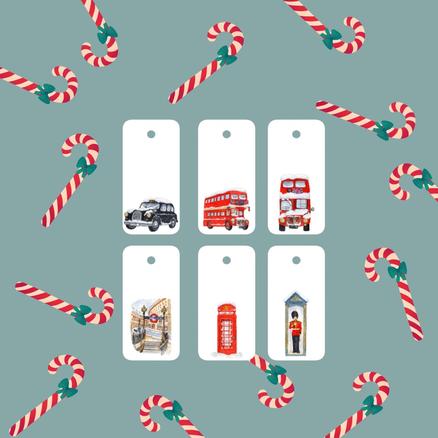 London Themed Christmas Gift Tags – Iconic London Buses, Taxi, Guard & Underground with Baker’s Twine
