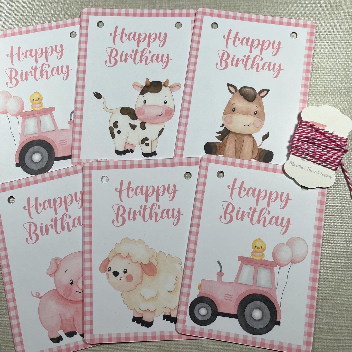 Farmyard Animal Happy Birthday Bunting – Tractor & Gingham Party Garland