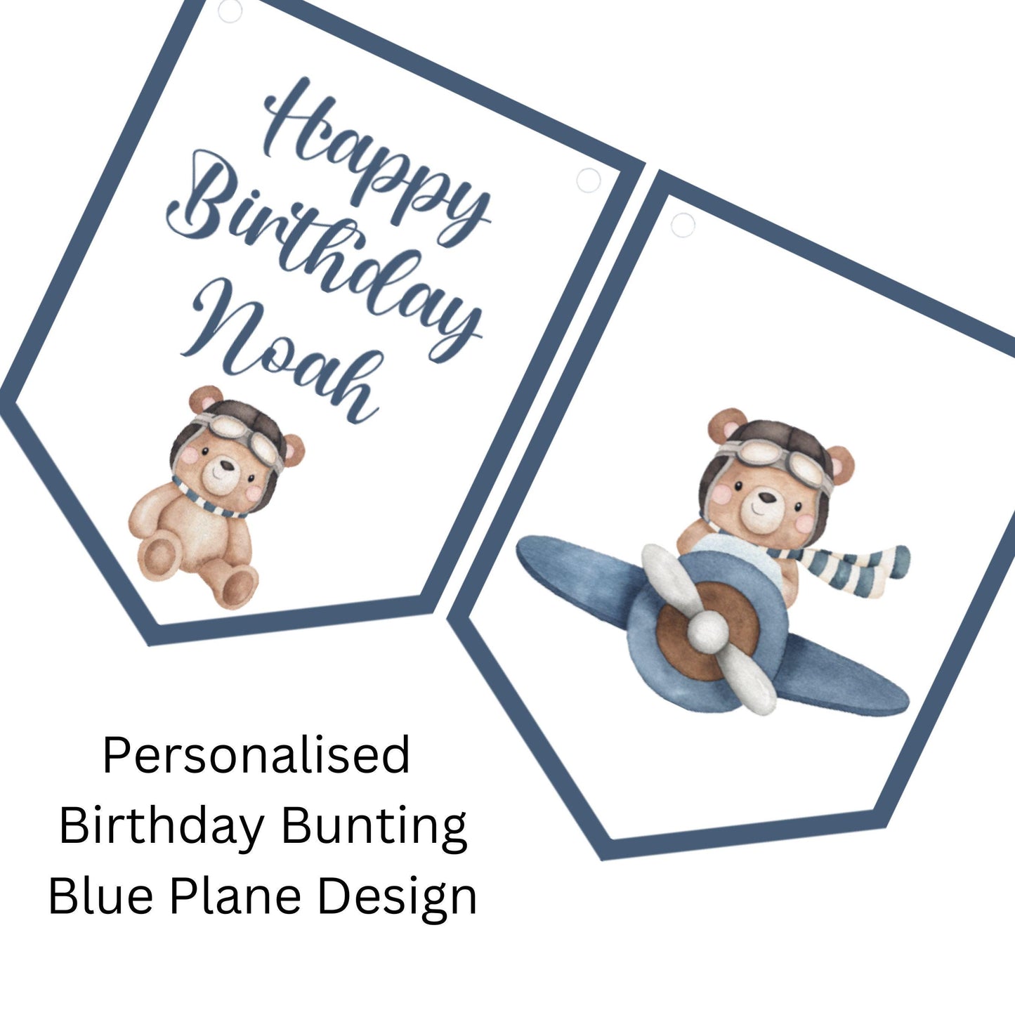 Teddy in a Plane Personalised Birthday Garland – Happy Birthday Bunting