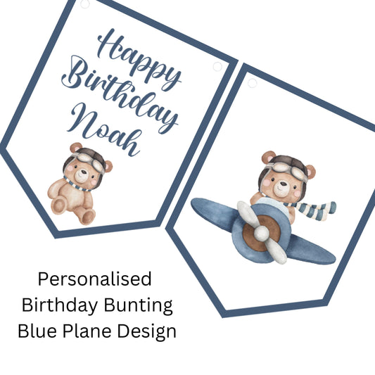 Teddy in a Plane Personalised Birthday Garland – Happy Birthday Bunting