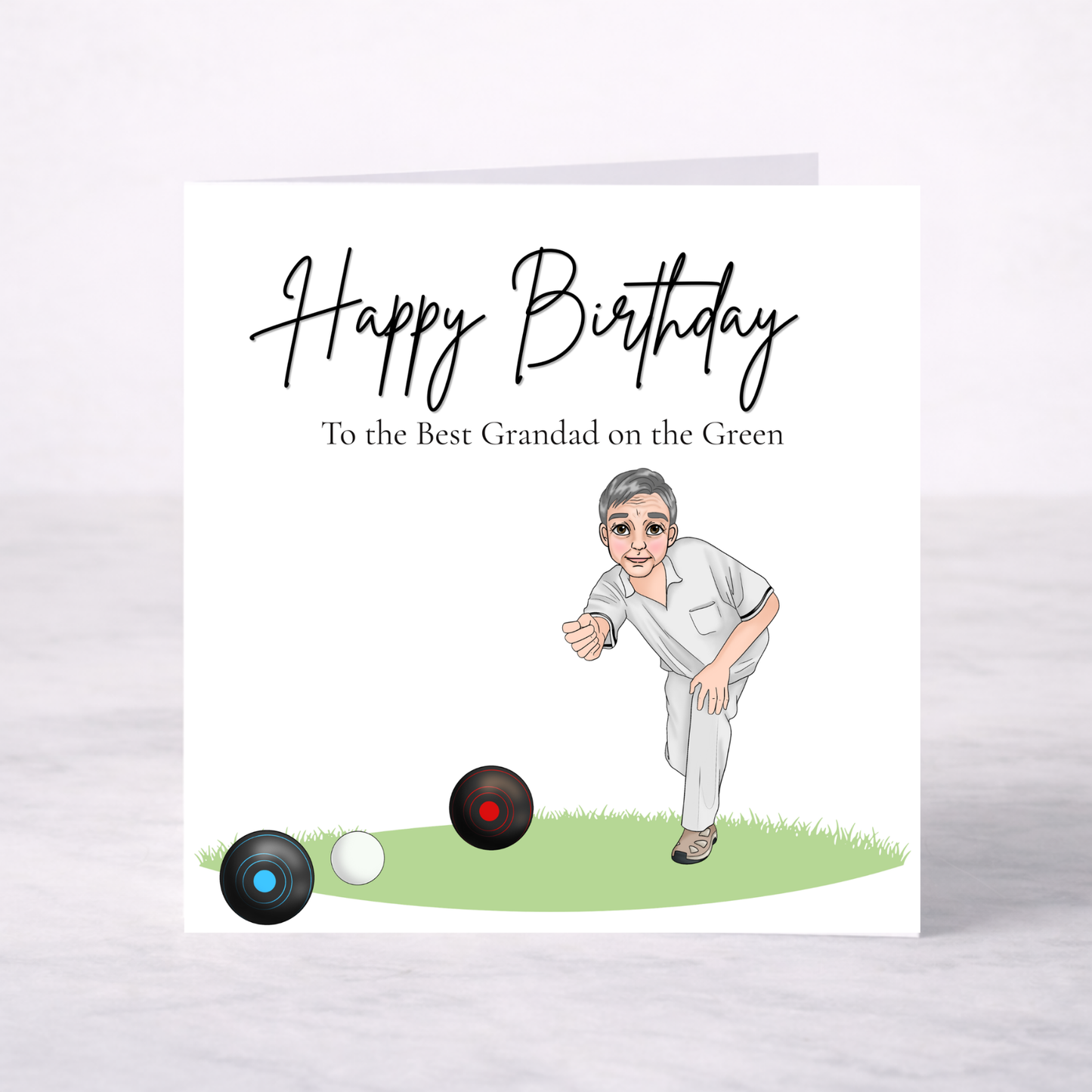 Crown Green Bowling Birthday Card for Dad or Grandad – Personalised Character Choice