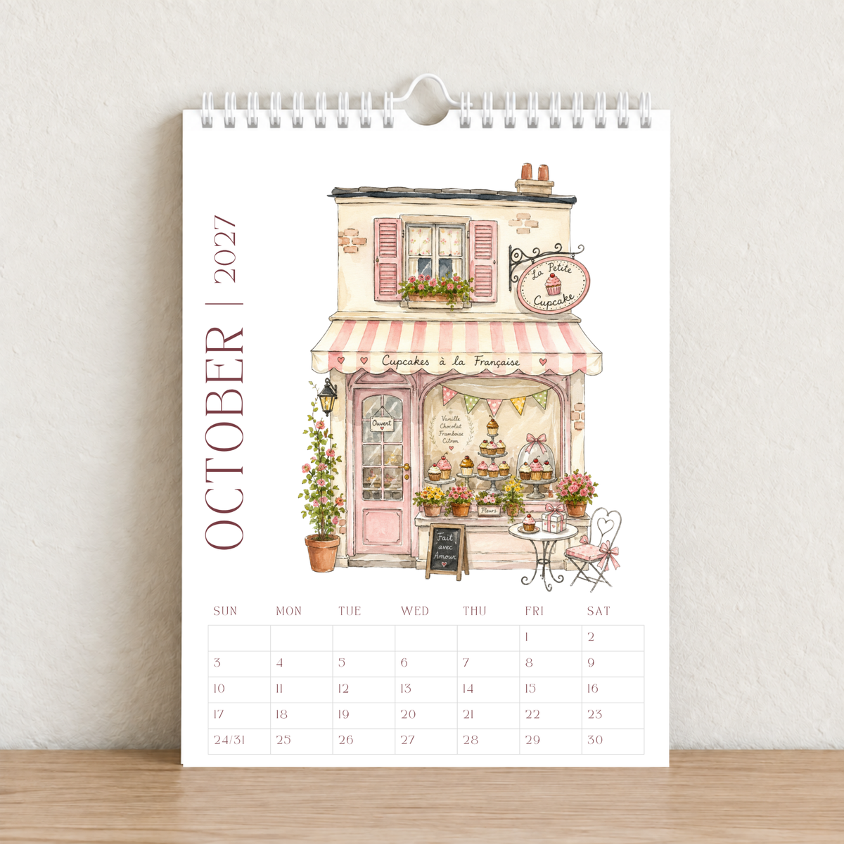 Little French Cafés 2027 A4 Wall Calendar - Design A