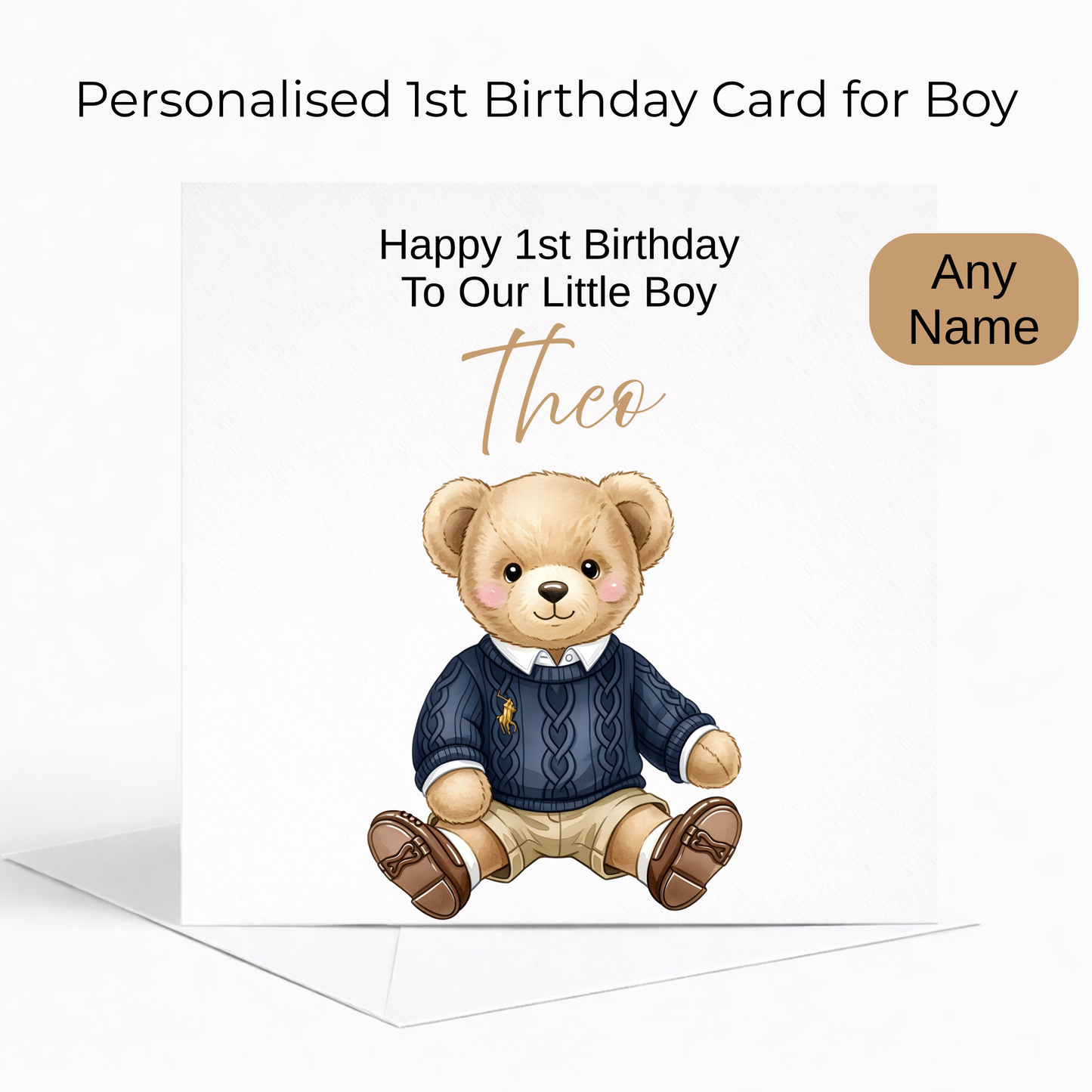Personalised Teddy Bear 1st Birthday Card for Baby Boys