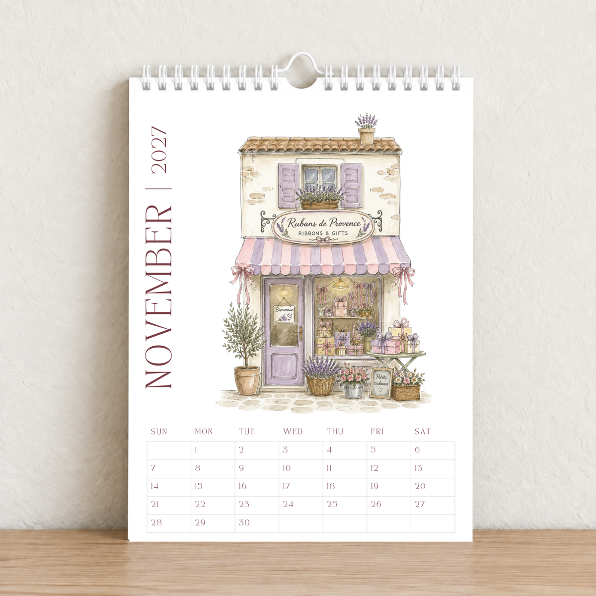 Little French Cafés 2027 A4 Wall Calendar - Design B