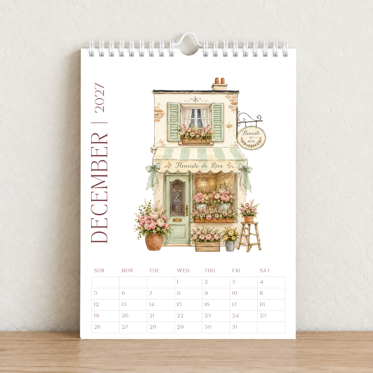 Little French Cafés 2027 A4 Wall Calendar - Design B