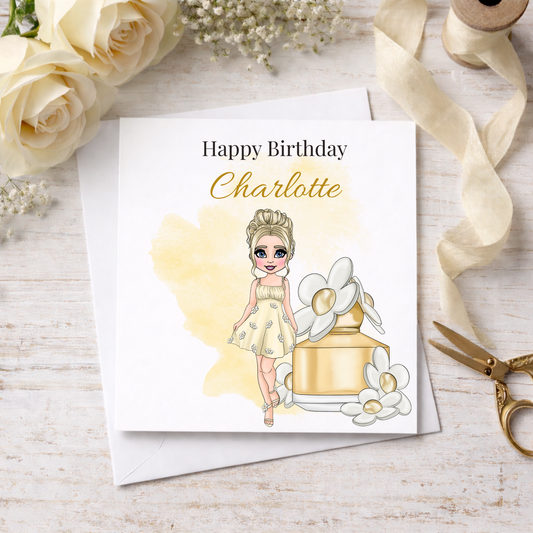 Personalised Floral Perfume Birthday Card – Daisy Theme, Choice of Girl