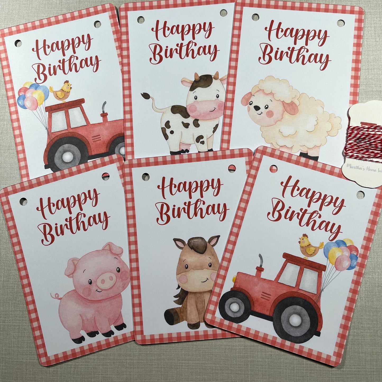 Farmyard Animal Happy Birthday Bunting – Tractor & Gingham Party Garland