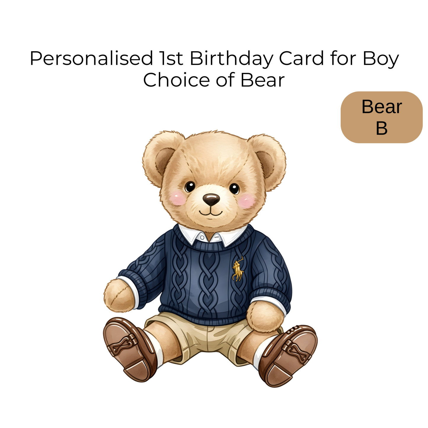 Personalised Teddy Bear 1st Birthday Card for Baby Boys