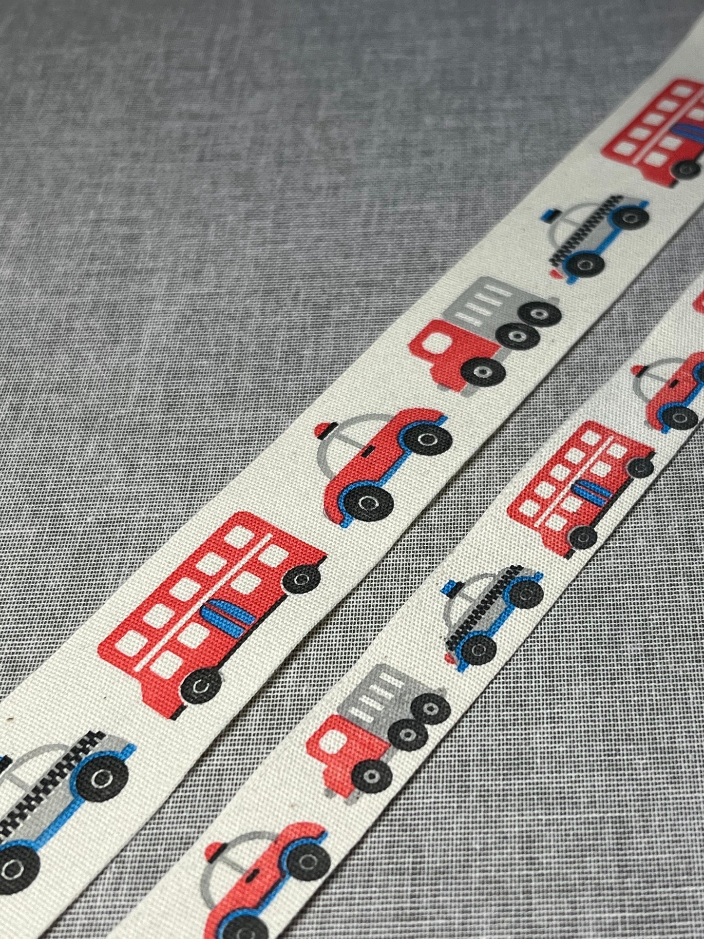 Transport Theme Ribbon, Cars Bus Truck Police Car Cotton Ribbon,  baby ribbon, boys ribbon, cake ribbon, craft ribbon,  25 mm or 15 mm wide