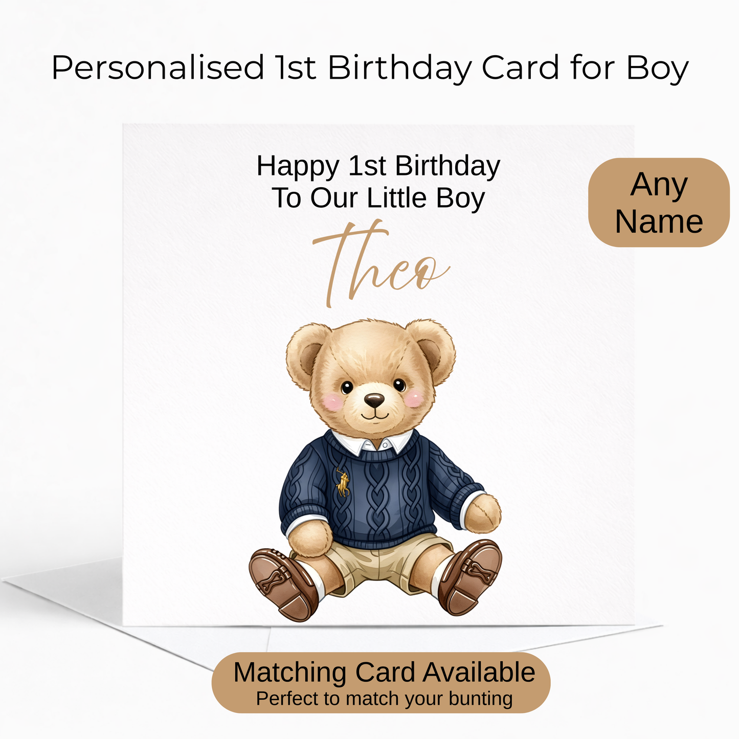 Personalised Teddy Bear 1st Birthday Card for Baby Boys