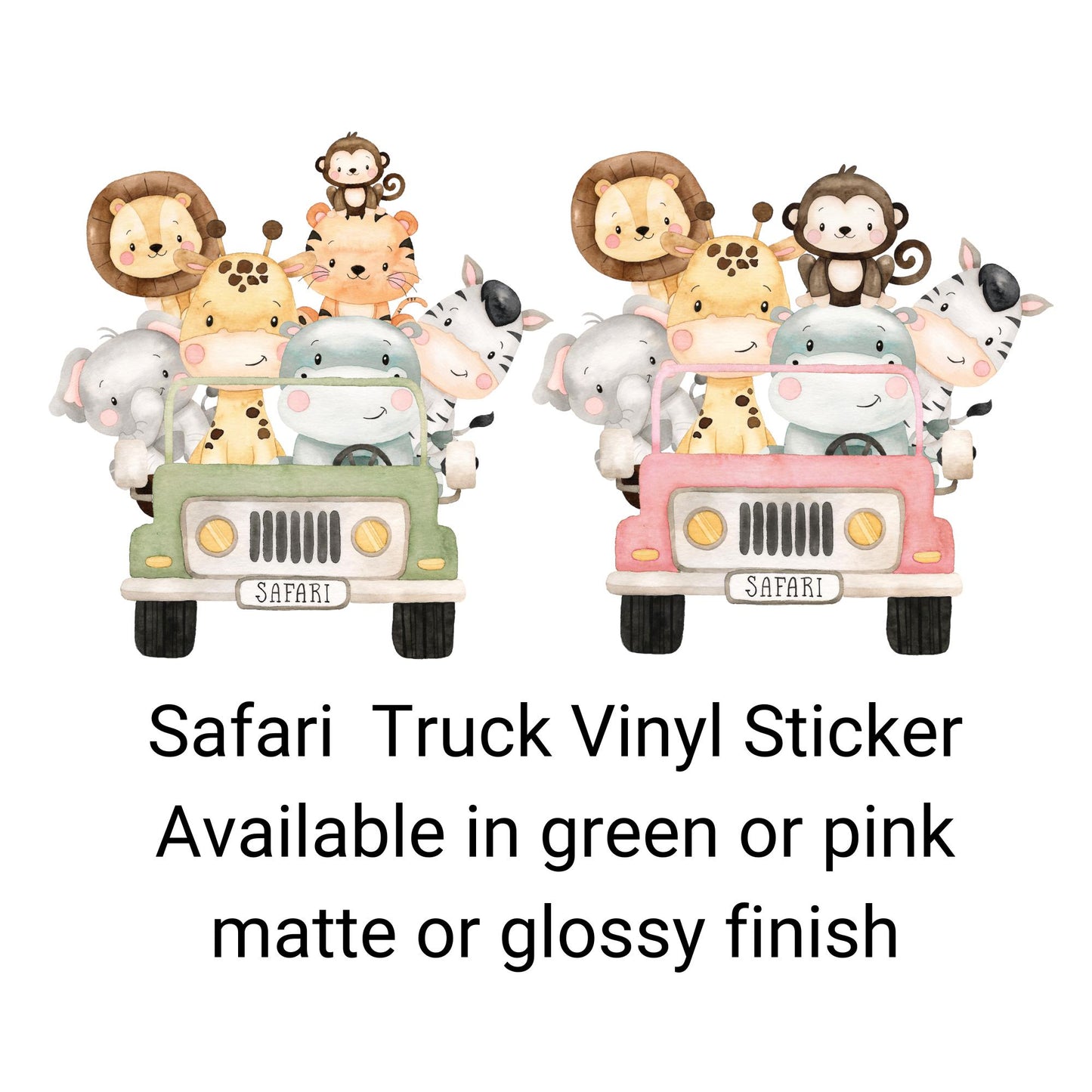 Safari Truck Vinyl Wall Sticker – Pink or Green Nursery Animal Decal