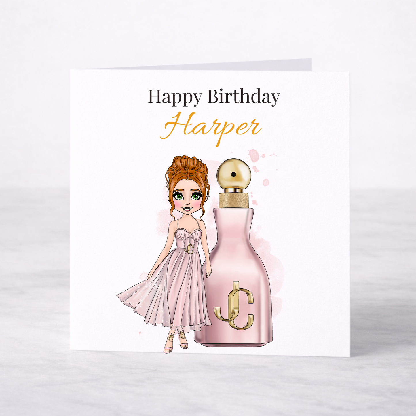 Personalised Glam Perfume Birthday Card – Choice of Girl