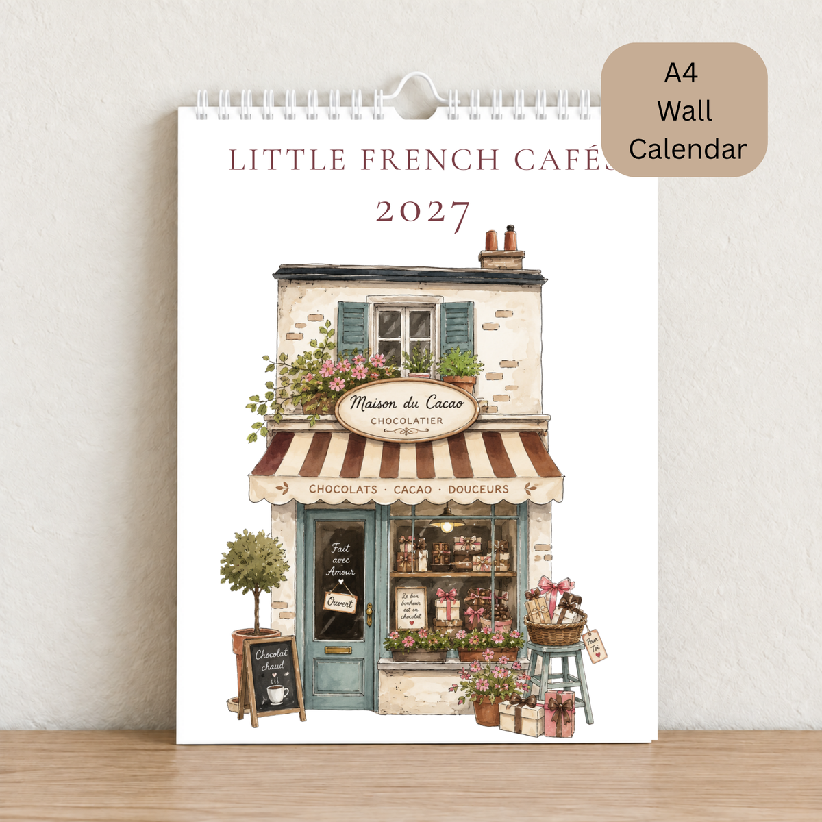 Little French Cafés 2027 A4 Wall Calendar - Design A