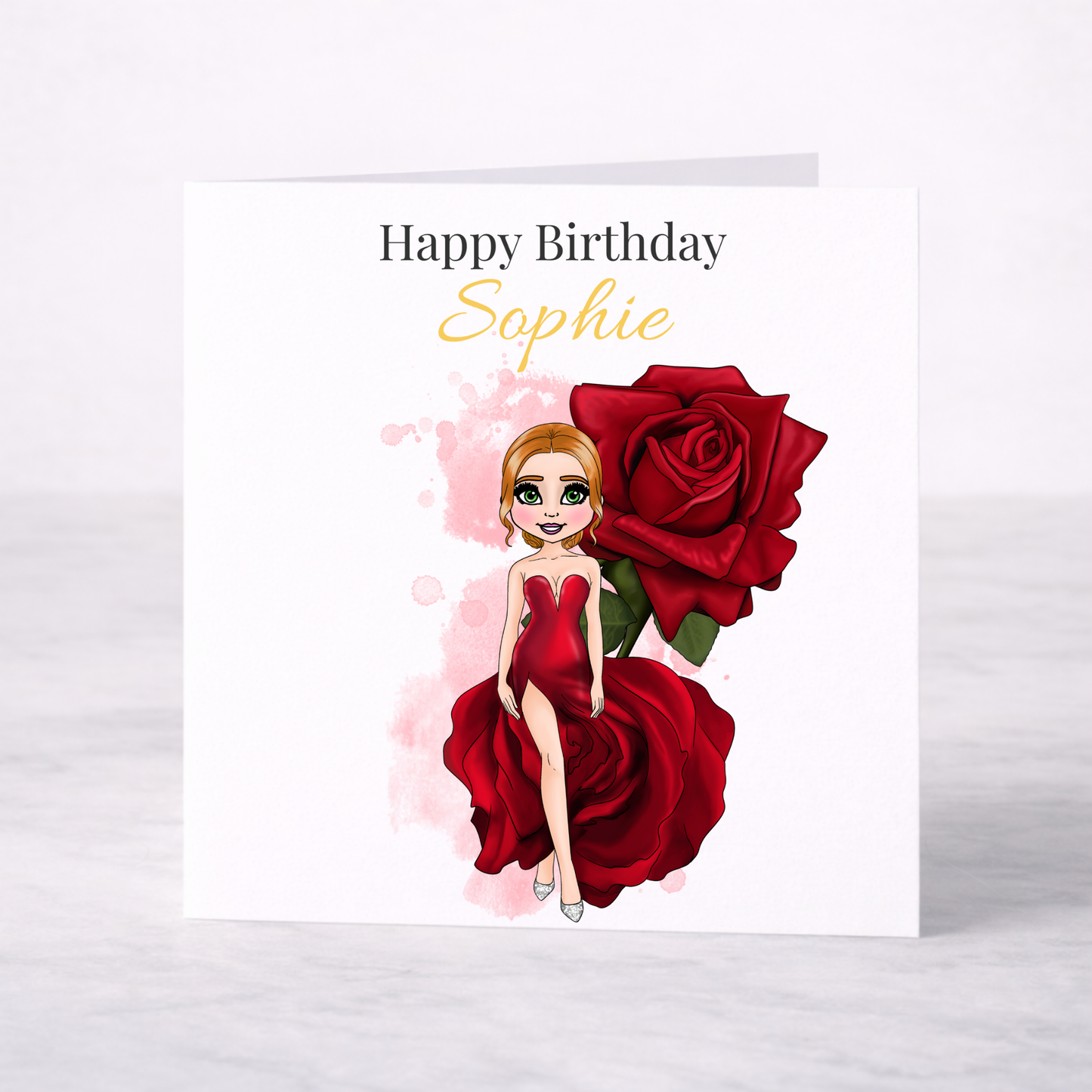 Personalised June Birth Flower Birthday Card – Rose Design, Custom Name, Choice of Girl