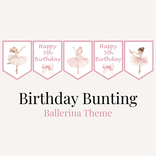 Ballerina Birthday Bunting – Ballet Party Banner Age 1–7 Girls Birthday Decor